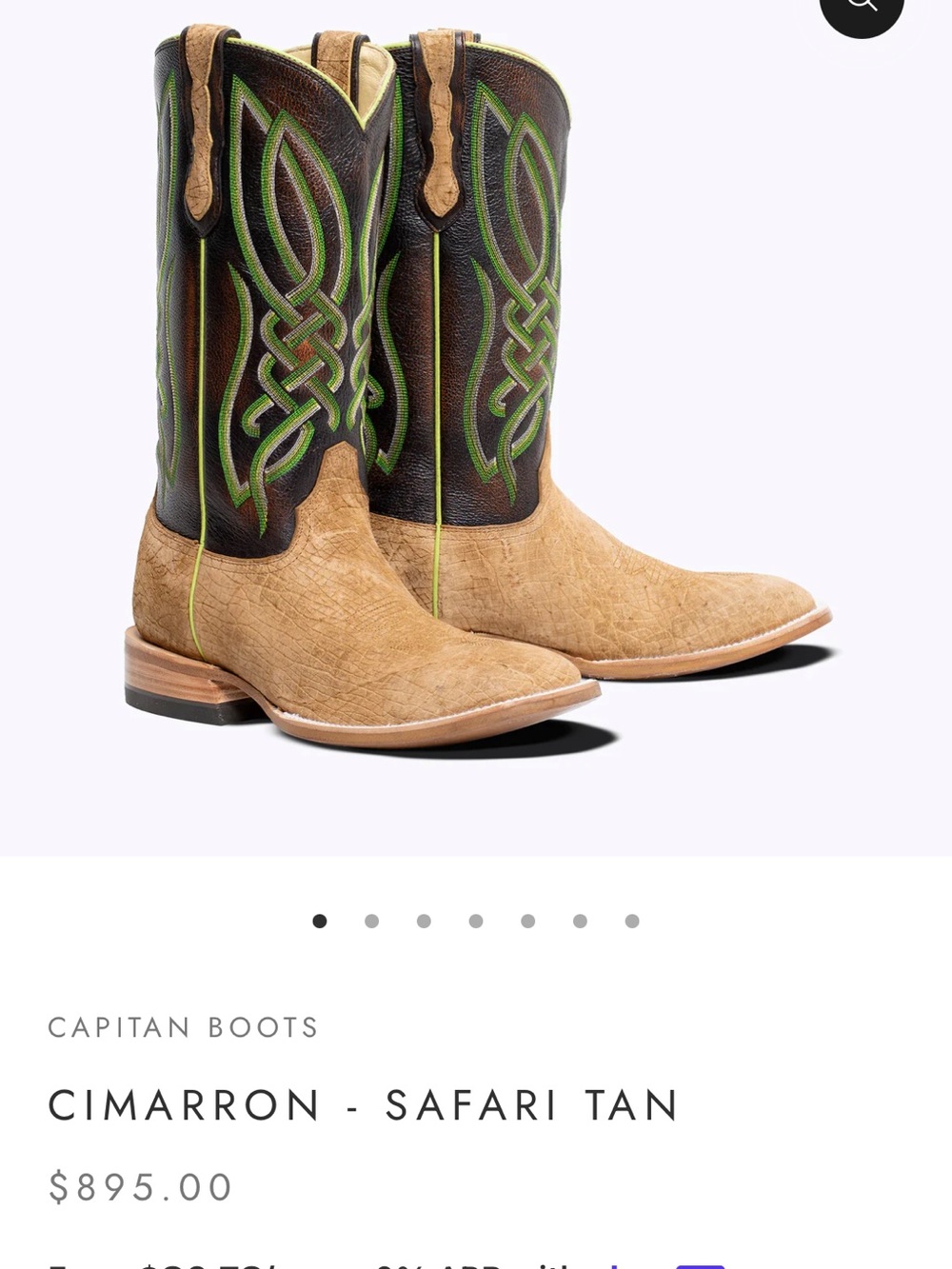 *Genuine African Hippo*Cimarron Safari Tan Men's Western Boots